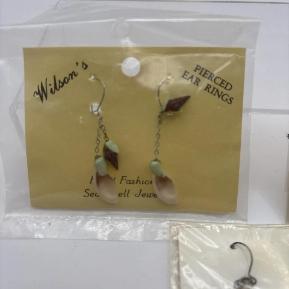 Vtg~Real Sea Shell~Pierced Dangle Earrings~Set of‎ 3